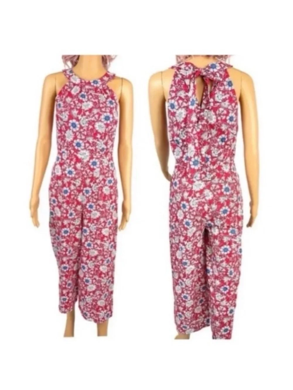 LOFT RED FLORAL PRINT HALTER JUMPSUIT - Picture 4 of 8